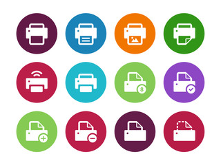 Printer circle icons on white background.