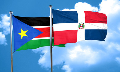 south sudan flag with Dominican Republic flag, 3D rendering