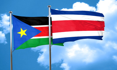 south sudan flag with Costa Rica flag, 3D rendering
