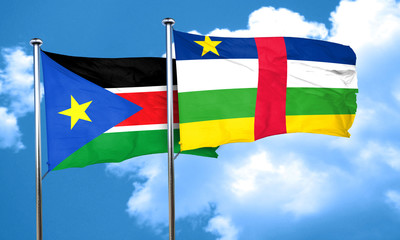 south sudan flag with Central African Republic flag, 3D renderin