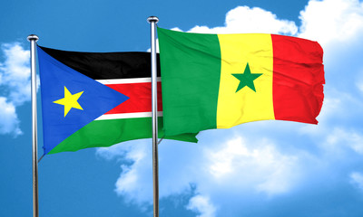 south sudan flag with Senegal flag, 3D rendering