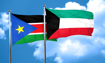 south sudan flag with Kuwait flag, 3D rendering