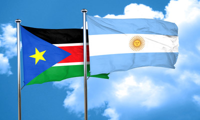 south sudan flag with Argentine flag, 3D rendering