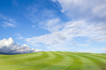 golf course - green golf field and sky blue cloud sky