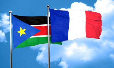 south sudan flag with France flag, 3D rendering