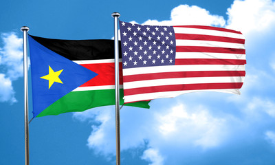 south sudan flag with American flag, 3D rendering