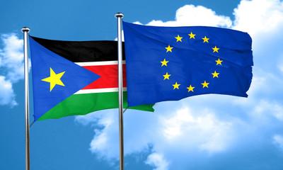 south sudan flag with european union flag, 3D rendering