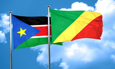 south sudan flag with congo flag, 3D rendering