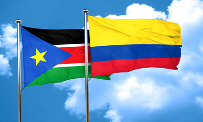 south sudan flag with Colombia flag, 3D rendering