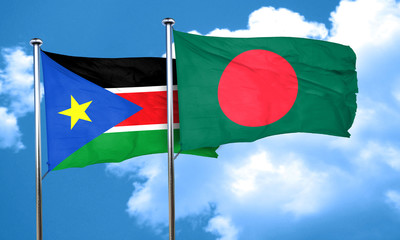south sudan flag with Bangladesh flag, 3D rendering