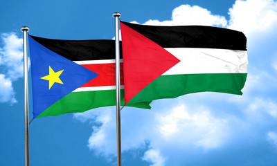 south sudan flag with Palestine flag, 3D rendering