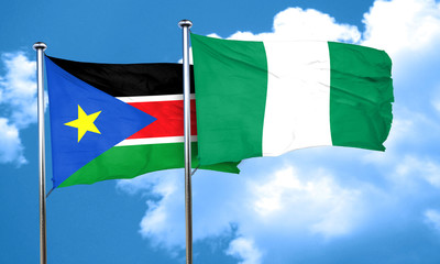 south sudan flag with Nigeria flag, 3D rendering