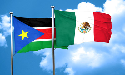south sudan flag with Mexico flag, 3D rendering