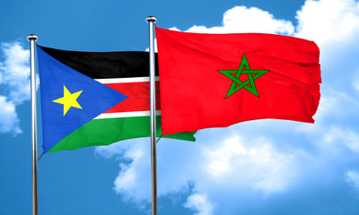 south sudan flag with Morocco flag, 3D rendering