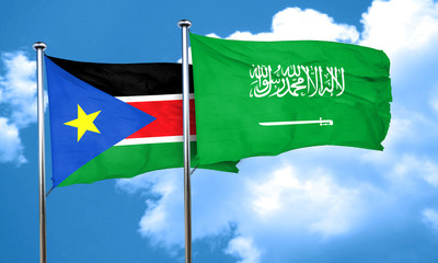 south sudan flag with Saudi Arabia flag, 3D rendering
