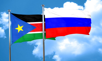 south sudan flag with Russia flag, 3D rendering