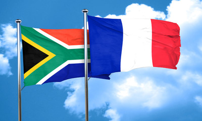 South africa flag with France flag, 3D rendering