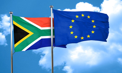 South africa flag with european union flag, 3D rendering