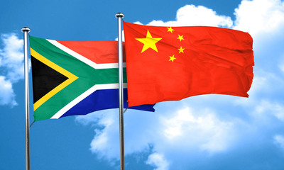 South africa flag with China flag, 3D rendering