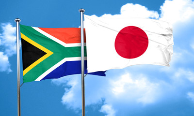 South africa flag with Japan flag, 3D rendering