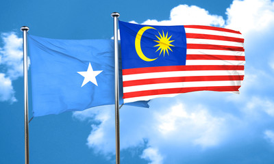 Somalia flag with Malaysia flag, 3D rendering