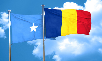 Somalia flag with Romania flag, 3D rendering