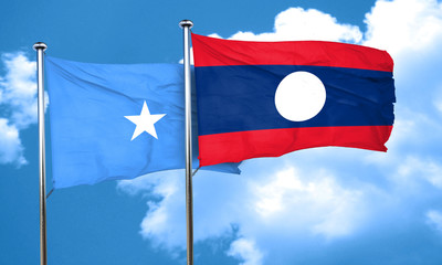 Somalia flag with Laos flag, 3D rendering