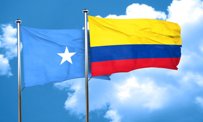 Somalia flag with Colombia flag, 3D rendering