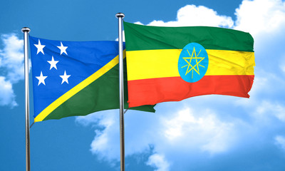 Solomon islands flag with Ethiopia flag, 3D rendering