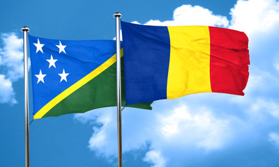 Solomon islands flag with Romania flag, 3D rendering