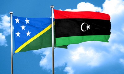Solomon islands flag with Libya flag, 3D rendering