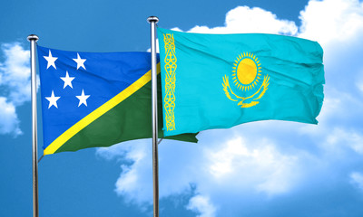 Solomon islands flag with Kazakhstan flag, 3D rendering