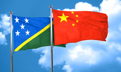Solomon islands flag with China flag, 3D rendering