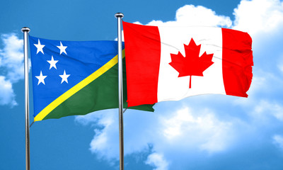 Solomon islands flag with Canada flag, 3D rendering