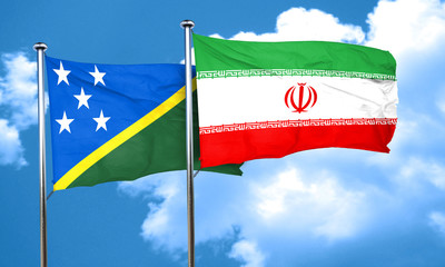 Solomon islands flag with Iran flag, 3D rendering