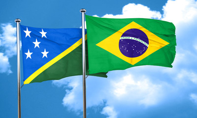 Solomon islands flag with Brazil flag, 3D rendering