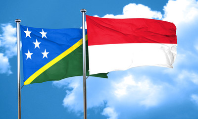 Solomon islands flag with Indonesia flag, 3D rendering