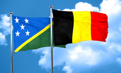 Solomon islands flag with Belgium flag, 3D rendering