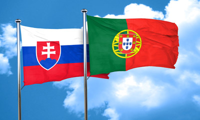 Slovakia flag with Portugal flag, 3D rendering