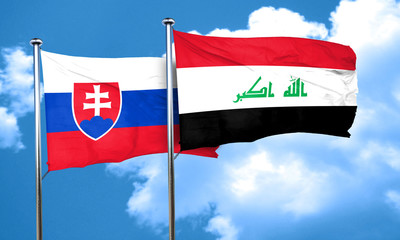 Slovakia flag with Iraq flag, 3D rendering