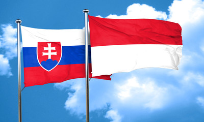 Slovakia flag with Indonesia flag, 3D rendering