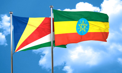 seychelles flag with Ethiopia flag, 3D rendering
