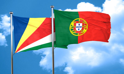 seychelles flag with Portugal flag, 3D rendering