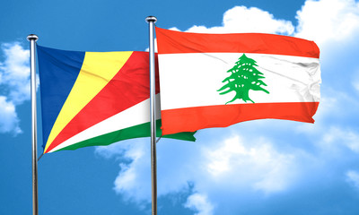 seychelles flag with Lebanon flag, 3D rendering