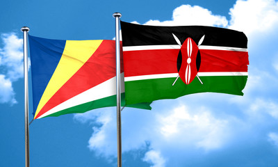 seychelles flag with Kenya flag, 3D rendering