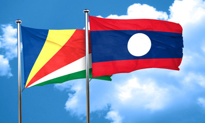 seychelles flag with Laos flag, 3D rendering