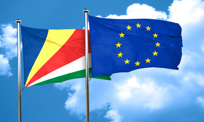 seychelles flag with european union flag, 3D rendering