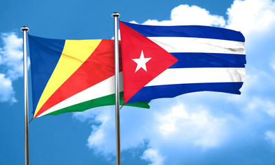 seychelles flag with cuba flag, 3D rendering
