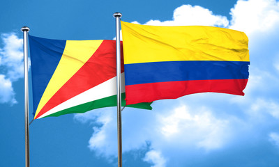 seychelles flag with Colombia flag, 3D rendering