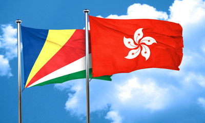 seychelles flag with Hong Kong flag, 3D rendering